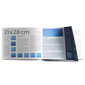 Revista horizontal tamaño 28 x 21 cm cerradoTamaño abierto (56 x 21 cm)Tamaño cerrado (28 x 21 cm)